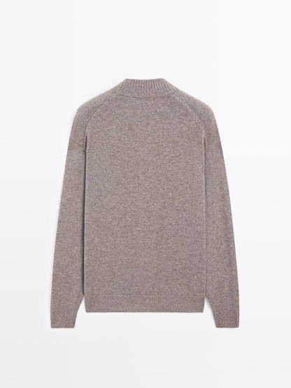 100% wool high neck knit cardigan