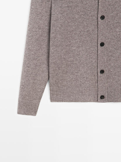 100% wool high neck knit cardigan