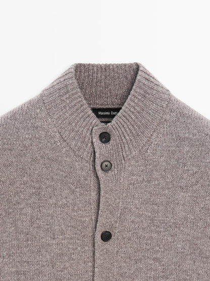 100% wool high neck knit cardigan
