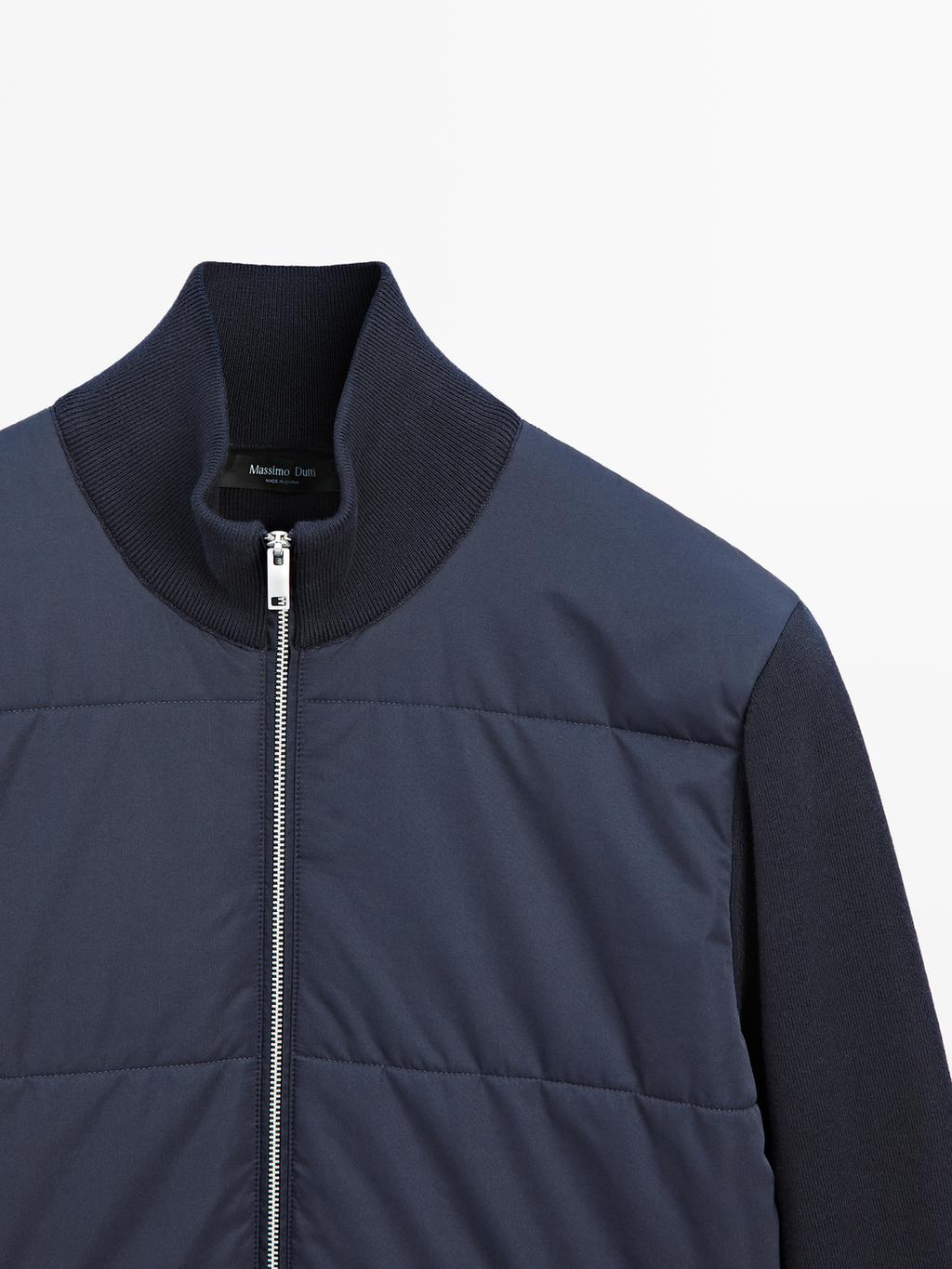 Contrast knit puffer jacket