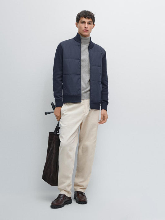 Contrast knit puffer jacket