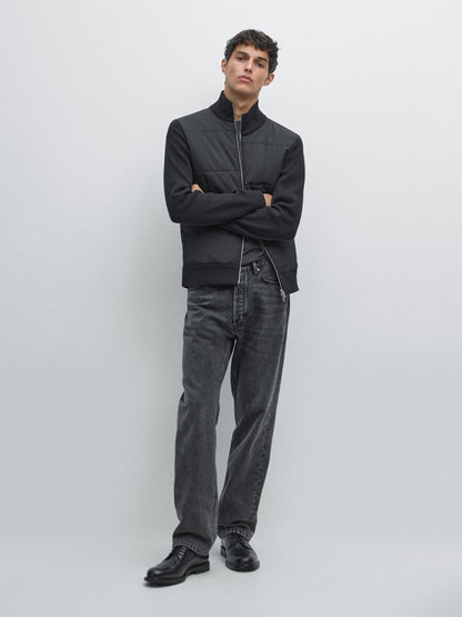 Contrast knit puffer jacket