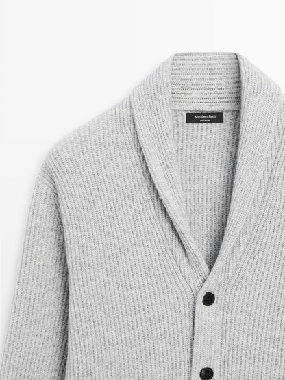 Knit wool blend cardigan with collar