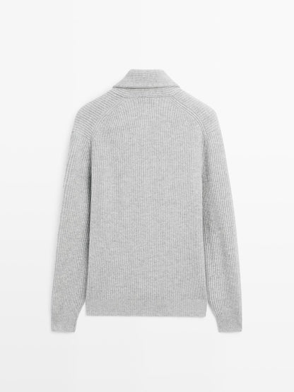 Knit wool blend cardigan with collar