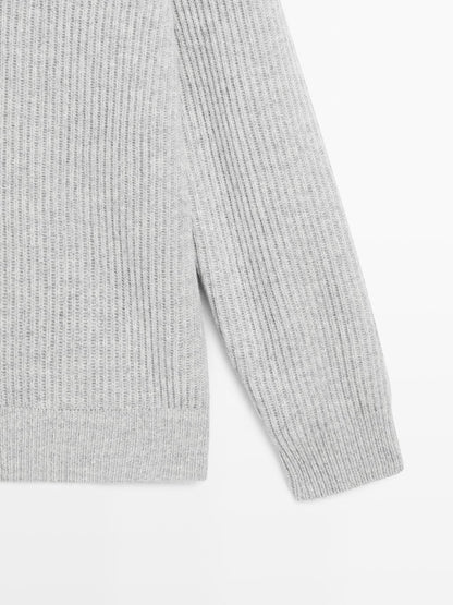 Knit wool blend cardigan with collar