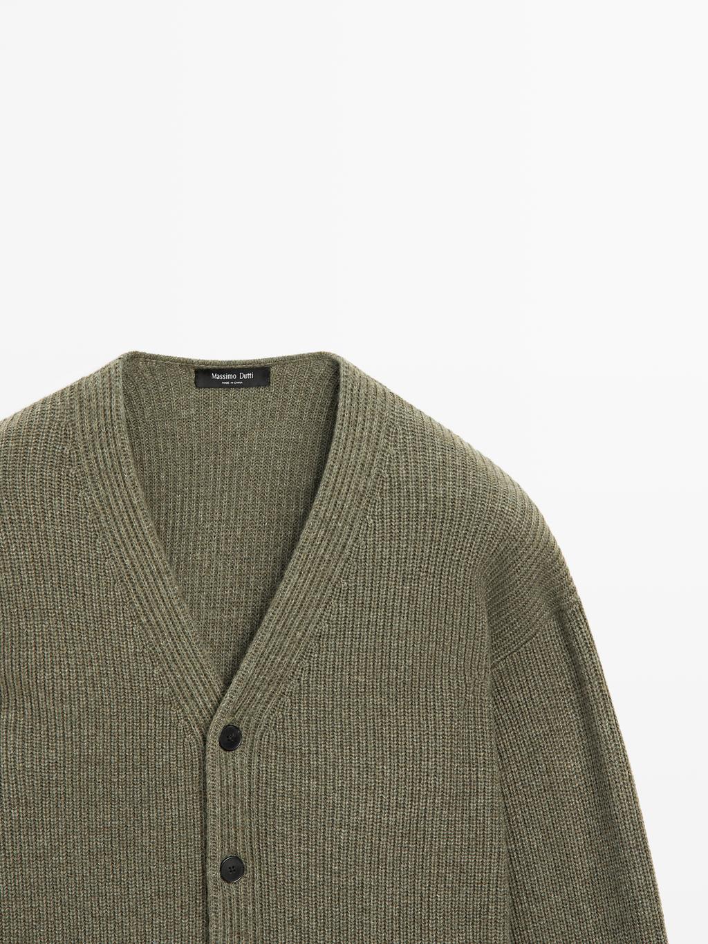 Wool blend V-neck knit cardigan