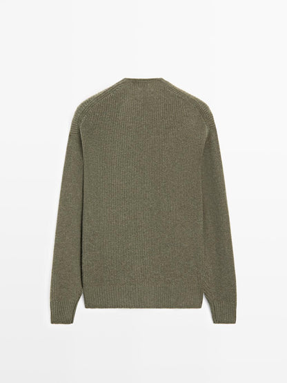 Wool blend V-neck knit cardigan