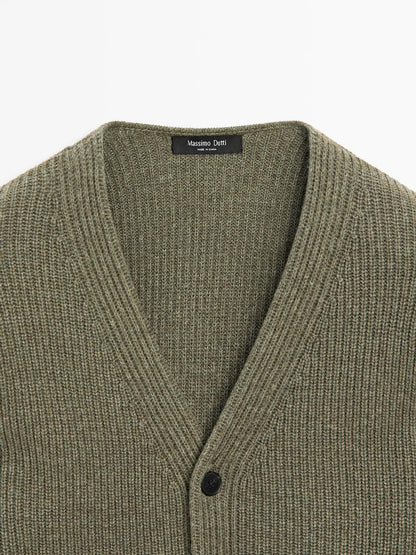 Wool blend V-neck knit cardigan