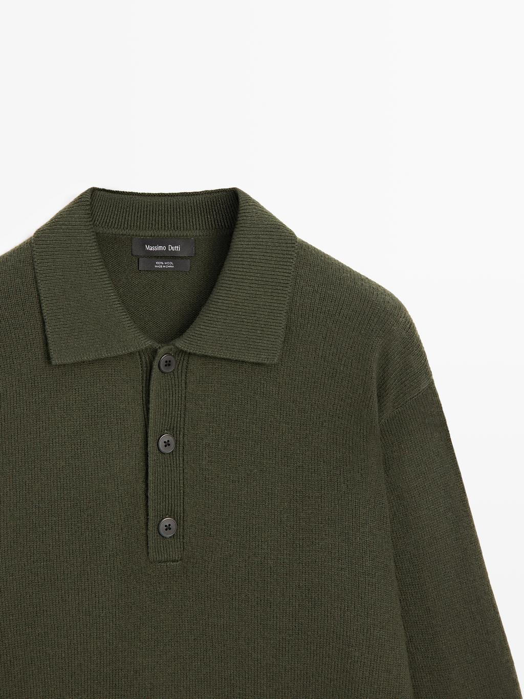 100% wool knit polo sweater