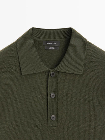 100% wool knit polo sweater