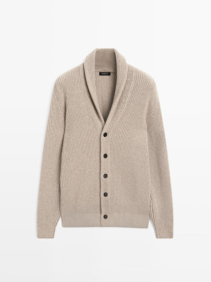 Collared knit cardigan