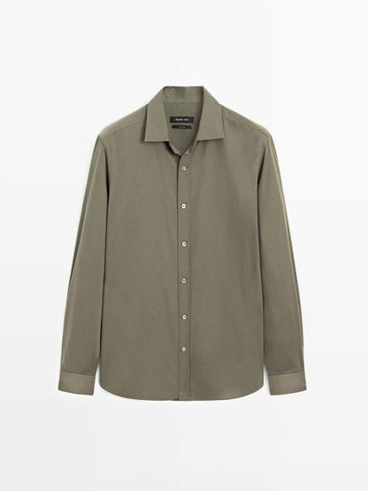 Regular fit cotton blend shirt