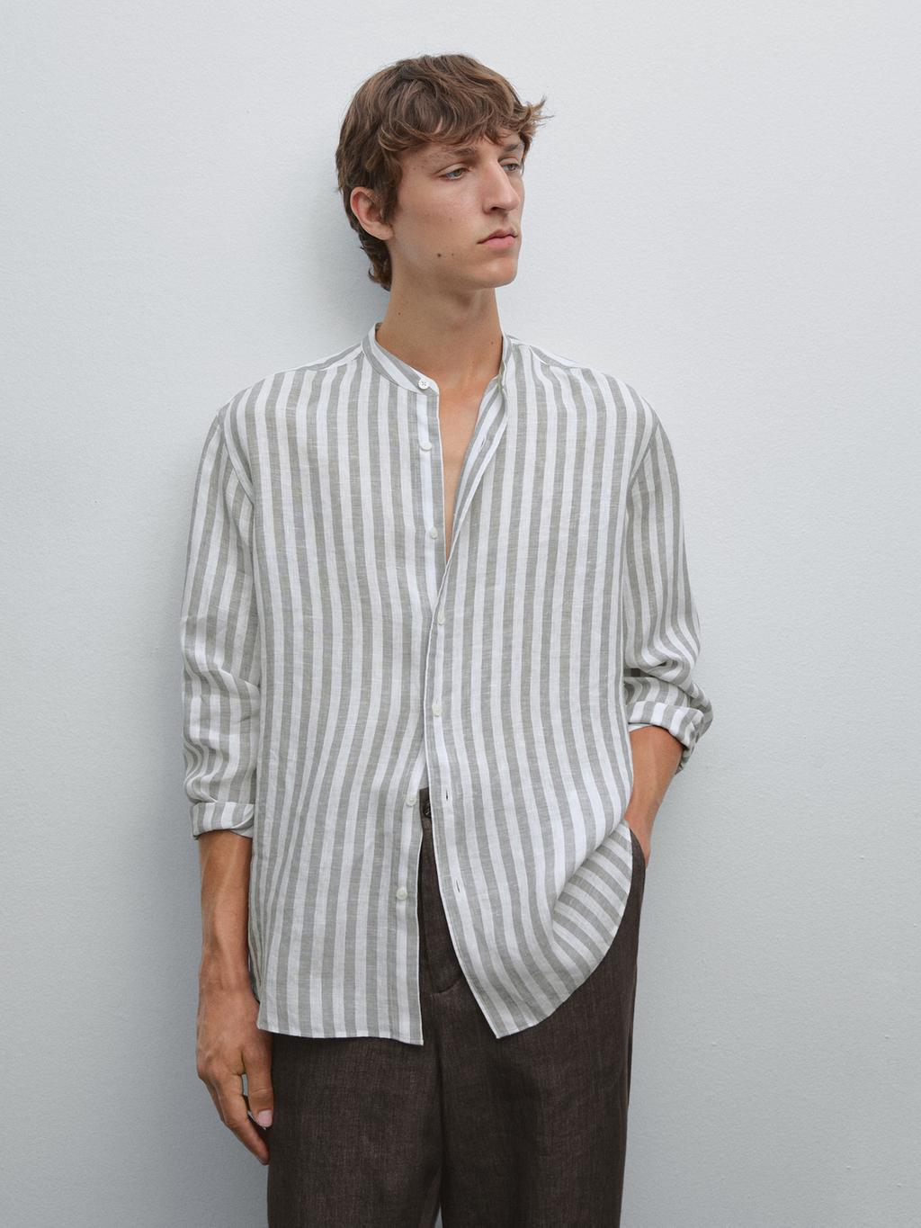 Regular-fit shirt with stand collar