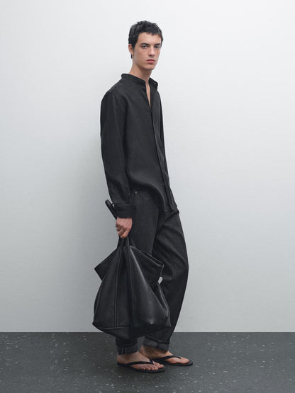 Regular-fit shirt with stand collar