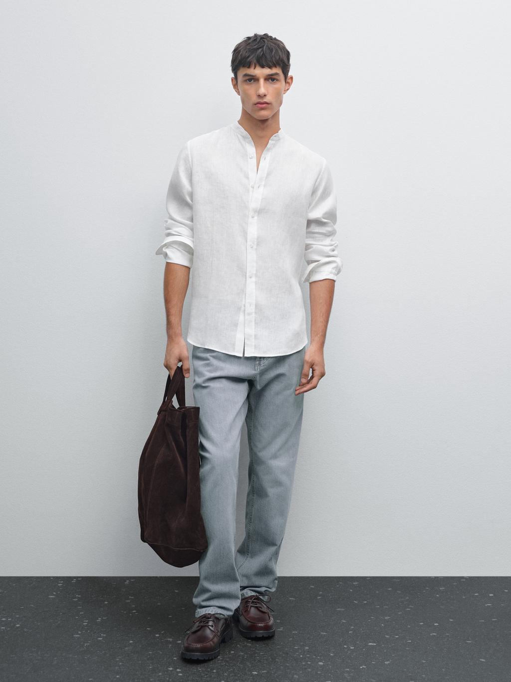 Regular-fit shirt with stand collar