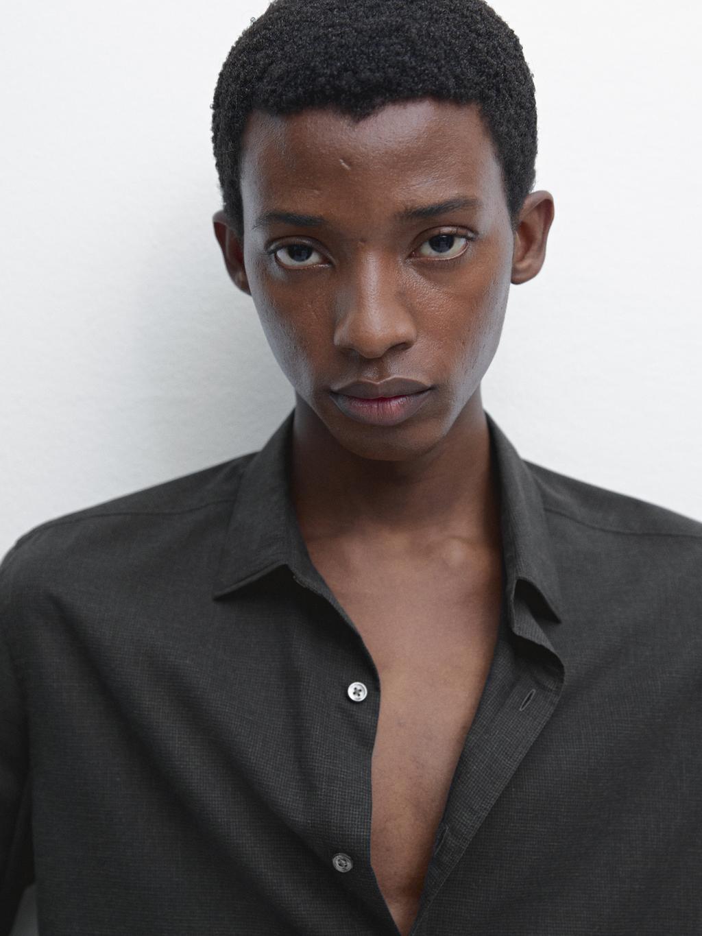 Regular fit micro-check shirt