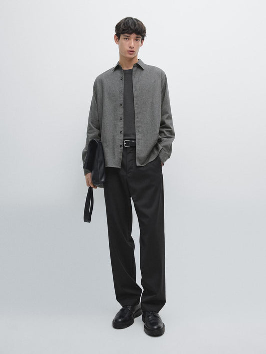 Regular fit check texture melange shirt