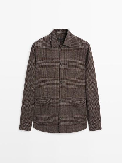 Wool blend check overshirt