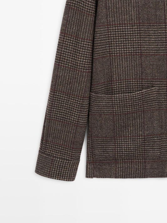Wool blend check overshirt