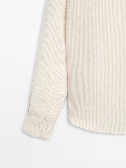 Regular fit striped 100% linen shirt