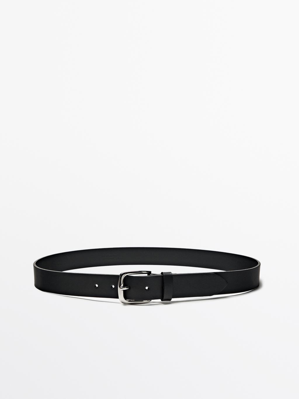 Soft nappa leather belt with nickel grey buckle