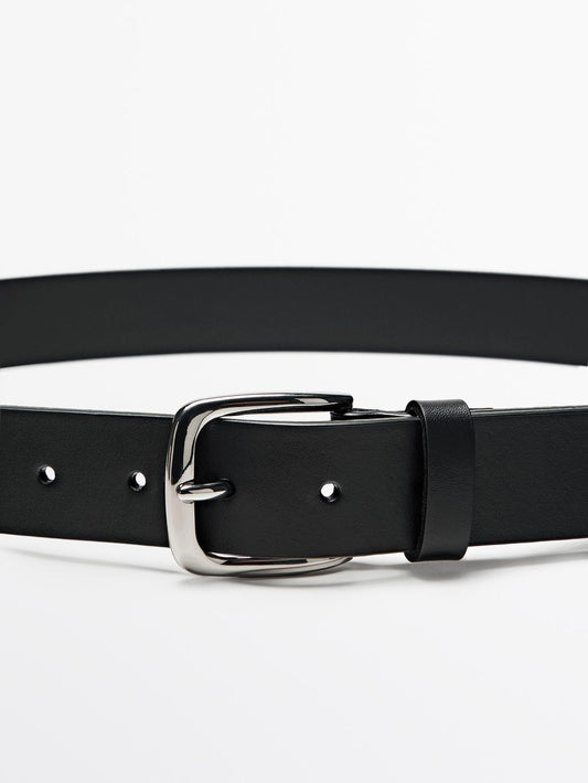 Soft nappa leather belt with nickel grey buckle