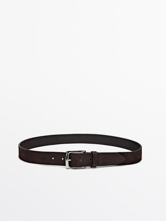 Nubuck belt with rectangular buckle