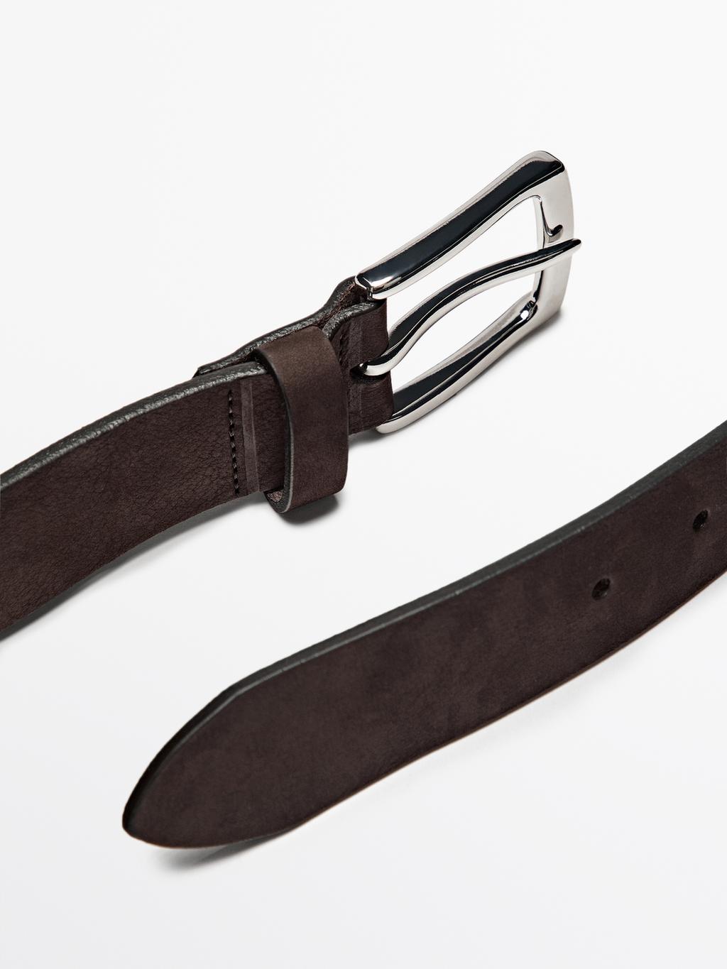 Nubuck belt with rectangular buckle