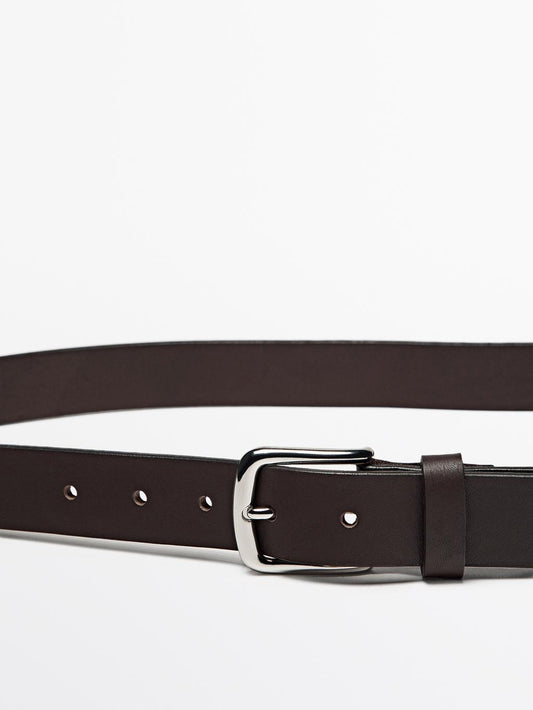 Nappa leather belt with nickel buckle