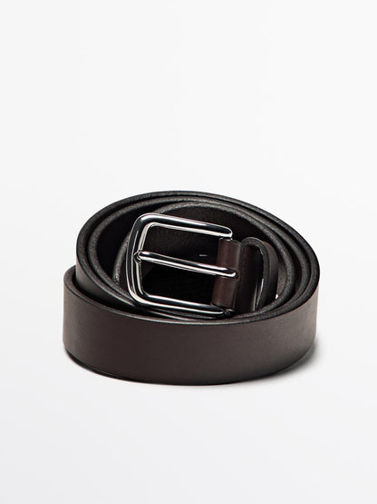 Nappa leather belt with nickel buckle