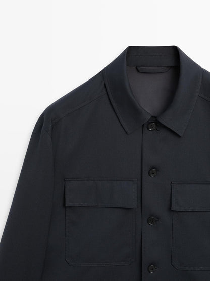 Cool wool blend zipped overshirt