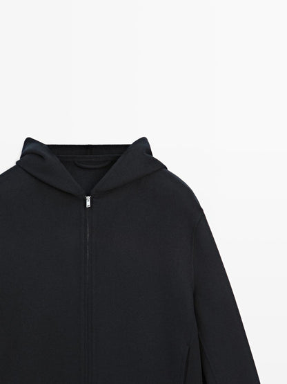 Double wool blend hooded jacket