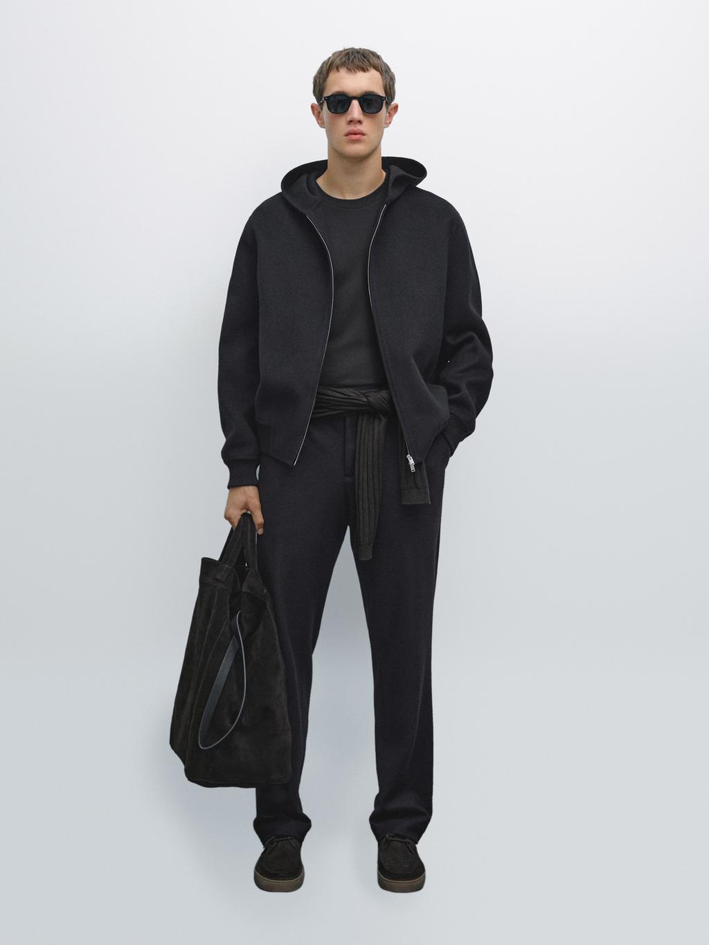 Double wool blend hooded jacket