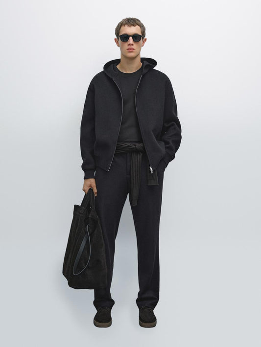 Double wool blend hooded jacket