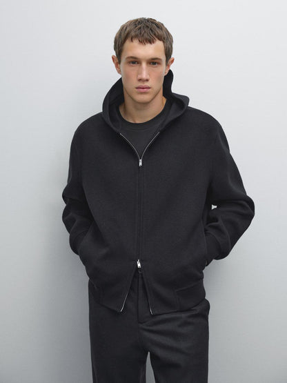 Double wool blend hooded jacket