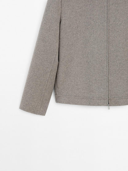 Double wool blend zip-up jacket