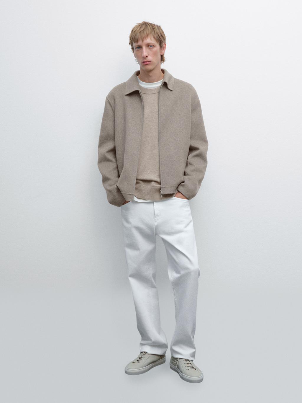 Double wool blend zip-up jacket