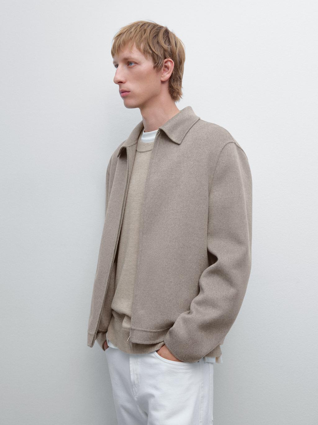 Double wool blend zip-up jacket