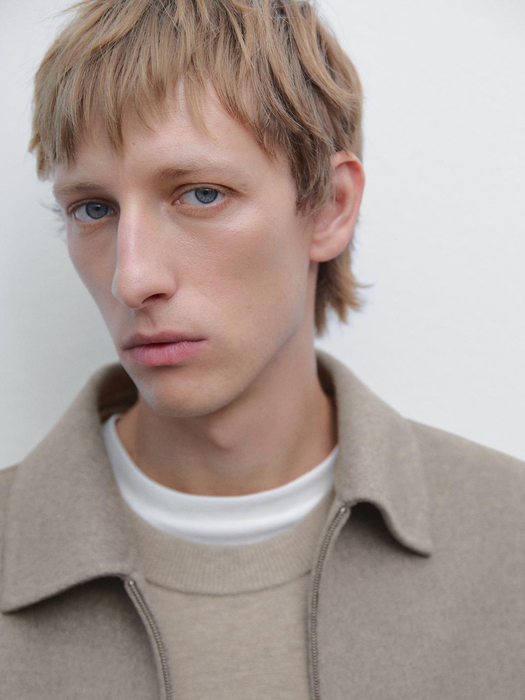 Double wool blend zip-up jacket