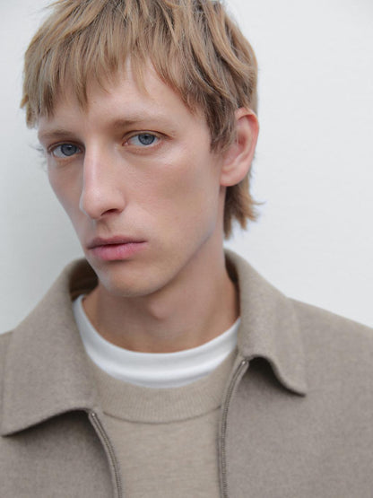 Double wool blend zip-up jacket