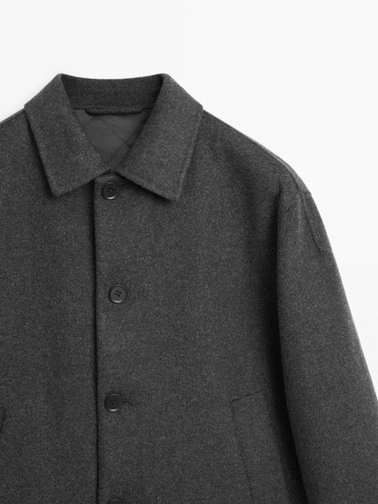 Short wool blend jacket with padded lining