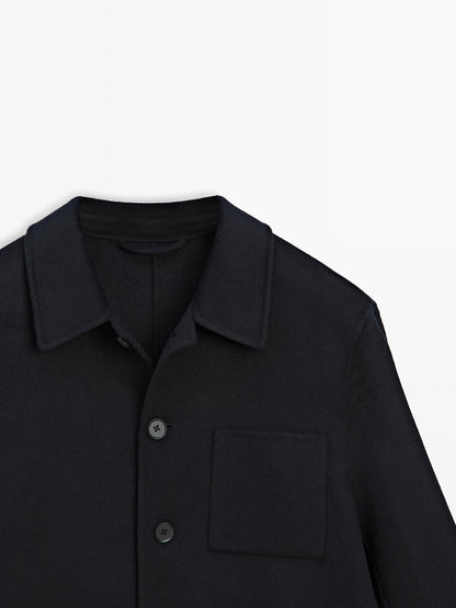Double wool blend overshirt with pockets