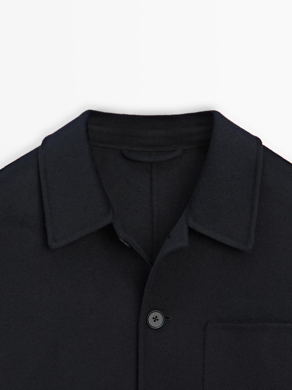 Double wool blend overshirt with pockets