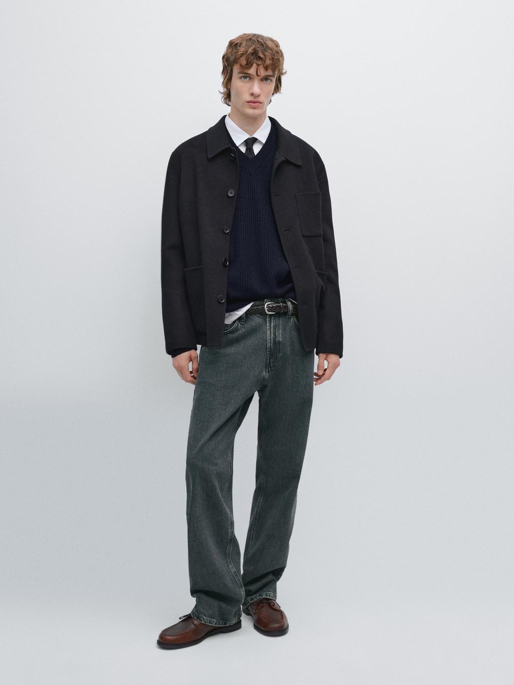 Double wool blend overshirt with pockets