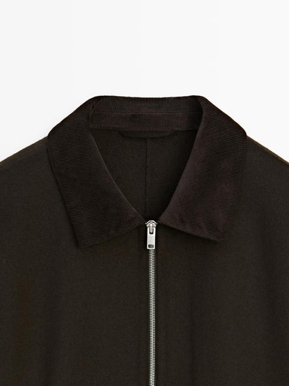 Double wool blend jacket with corduroy collar