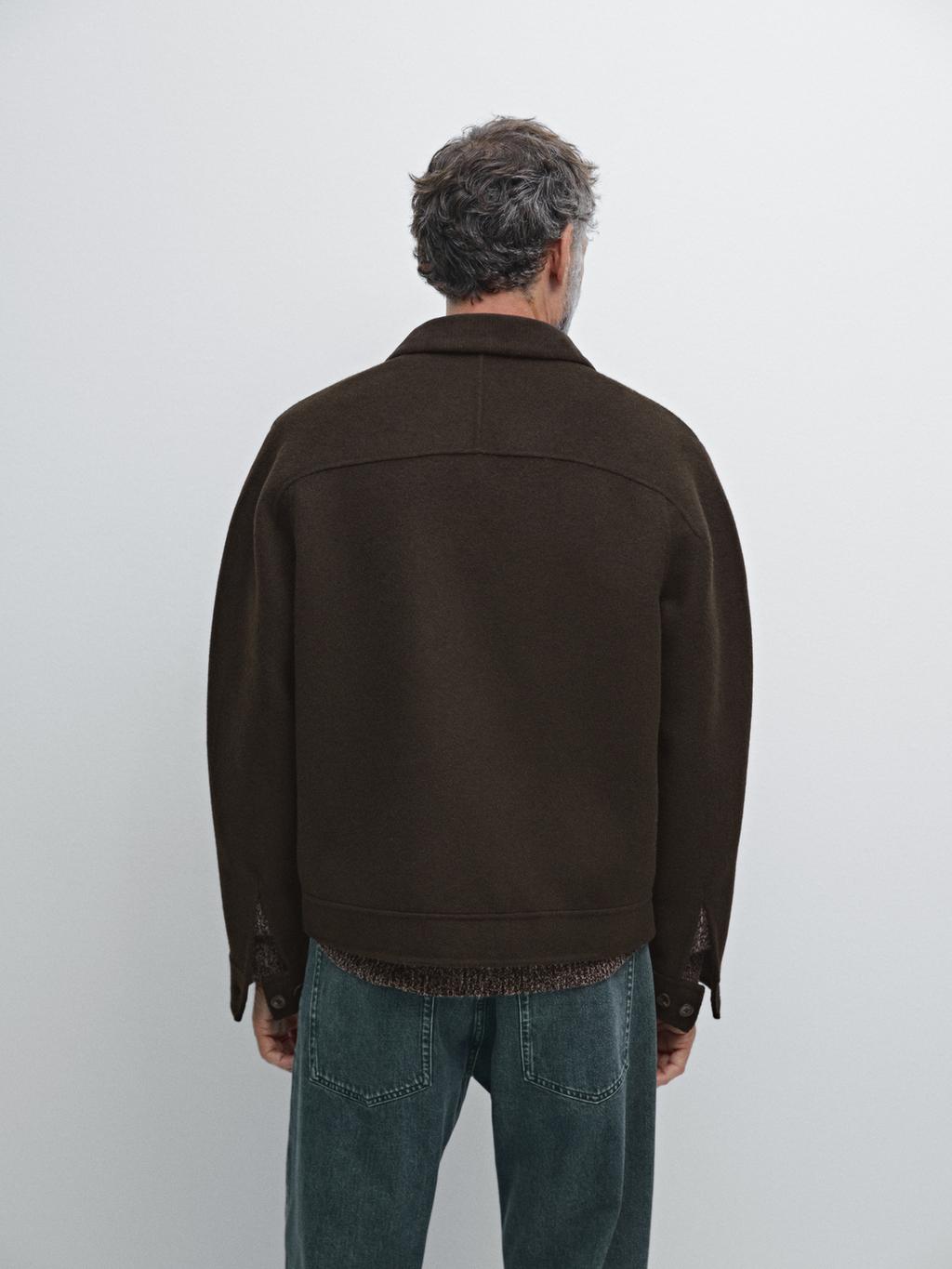 Double wool blend jacket with corduroy collar