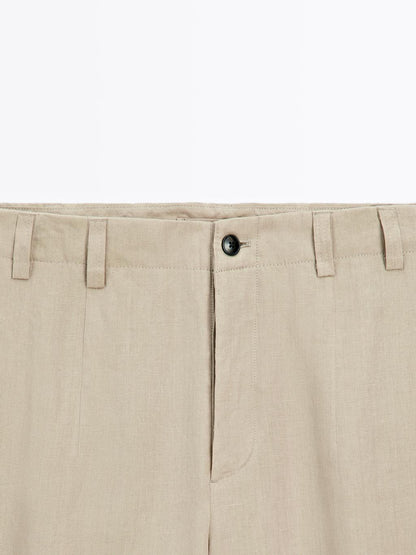 100% linen total look wide-leg trousers
