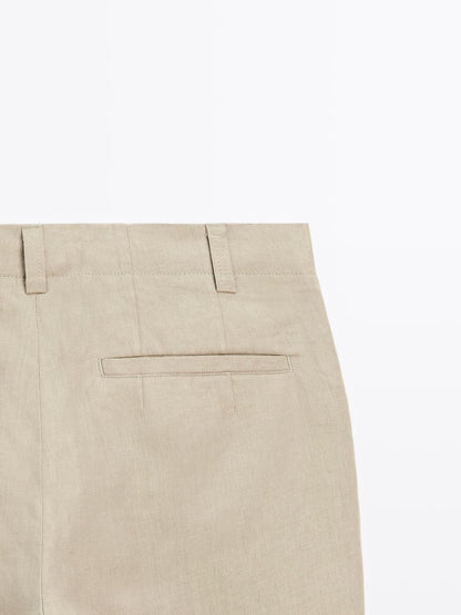 100% linen total look wide-leg trousers