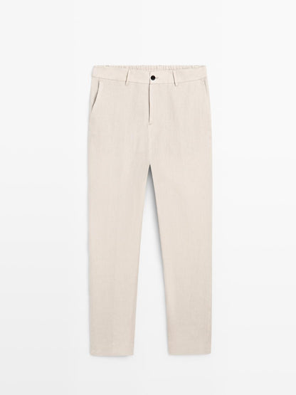 100% linen trousers with elasticated detail