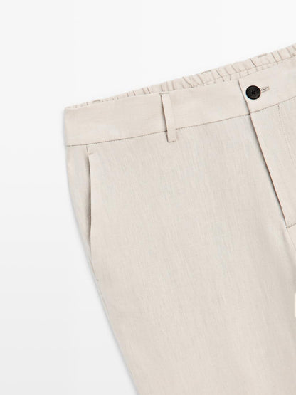 100% linen trousers with elasticated detail